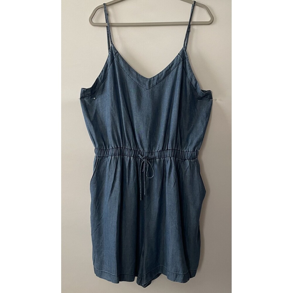 NWTI Talent Blue Chambray Romper Sleeveless V-Neck Drawstring Women's Size 3X